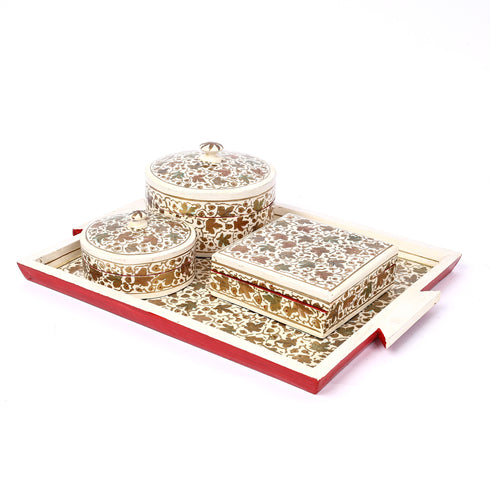 Handcrafted Kashmiri Paper Mache Serving Tray Set