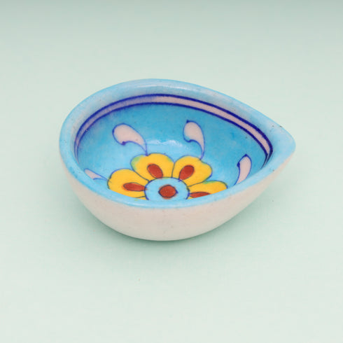 Handcrafted Light Blue - Blue Pottery Diyas Set - Leaf-Shaped