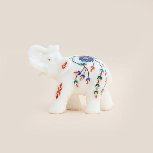 Handcrafted Marble Inlay Elephant (Orange/Royal Blue) – Pacchikari Stone Inlay Technique