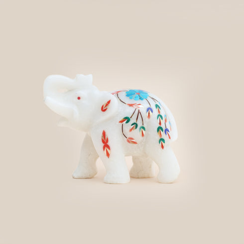 Handcrafted Marble Inlay Elephant (Turquoise)