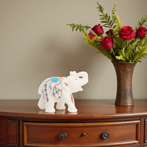 Handcrafted Marble Inlay Elephant (Turquoise)– Pacchikari Stone Inlay Technique