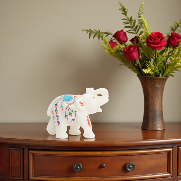 Handcrafted Marble Inlay Elephant (Turquoise)– Pacchikari Stone Inlay Technique