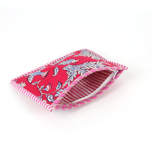 Handcrafted Maroon Quilted Forest Organizer Zip Pouch – Hand Block Print