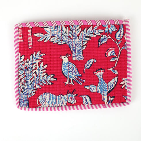 Handcrafted Maroon Quilted Forest Organizer Zip Pouch – Hand Block Print