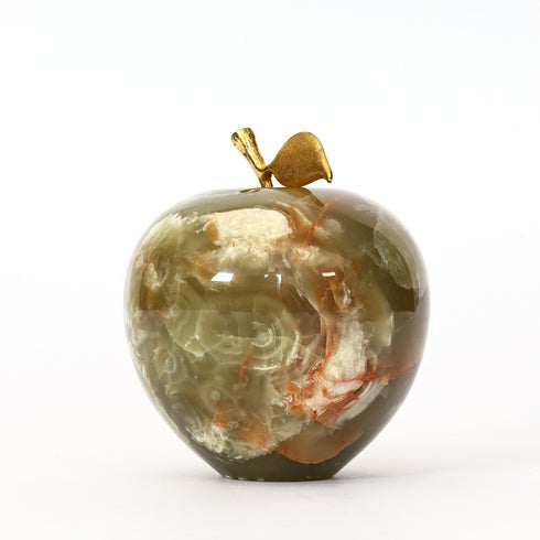 Handcrafted Onyx Marble Apple with Gold Leaf – Luxurious Home & Office Decor