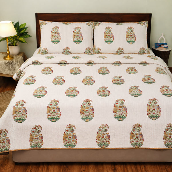 Handcrafted Paisley King Size Cotton Bedsheet, Pillow Cover and Dohar (4-piece set)