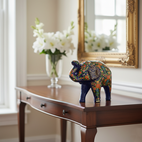 Handcrafted Papier Mache Elephant - Blue