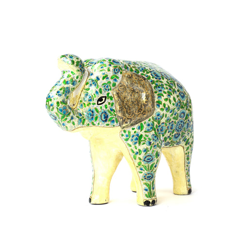Handcrafted Papier Mache Elephant - Green