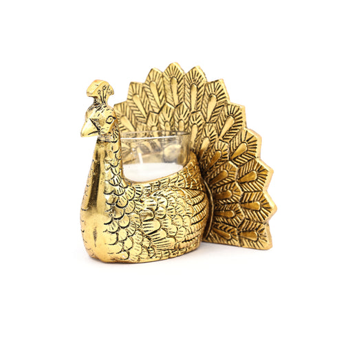 Handcrafted Peacock T-Light Holder with Candles (Set of 2)
