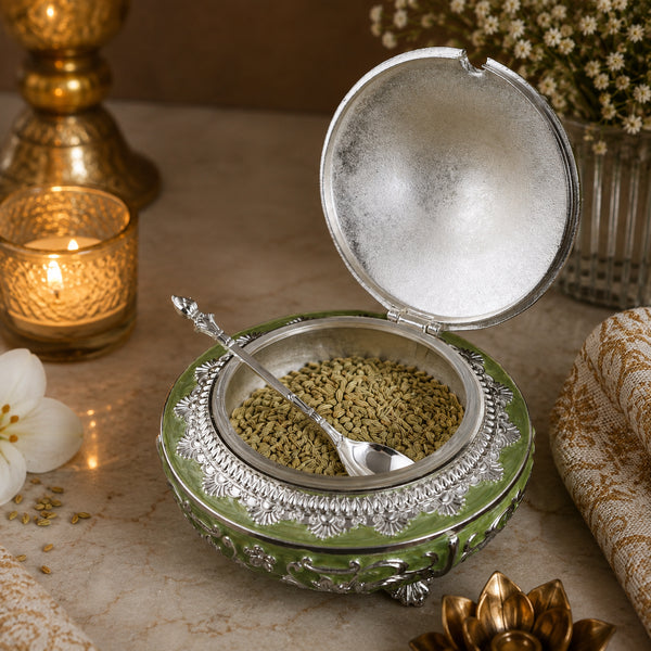 Handcrafted Pista Green Decorative Serveware with Spoon