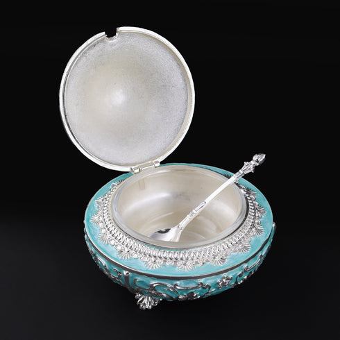 Handcrafted Powder Blue Decorative Serveware with Spoon