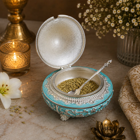 Handcrafted Powder Blue Decorative Serveware with Spoon