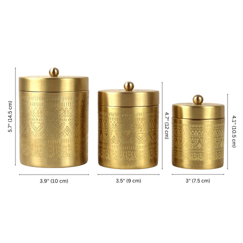 Handcrafted Pure Brass Containers (Set of 3)