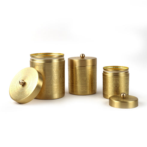 Handcrafted Pure Brass Containers (Set of 3)