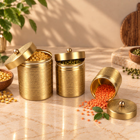 Handcrafted Pure Brass Containers (Set of 3)