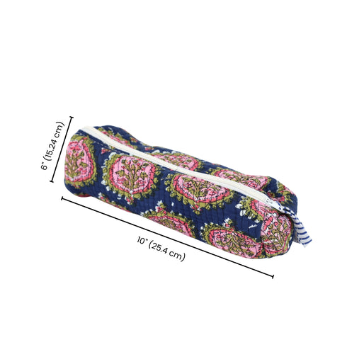 Handcrafted Quilted Midnight Cotton Travel Pouch - Hand Block Print