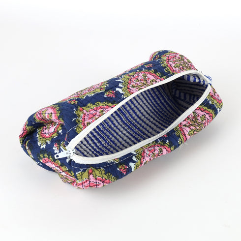 Handcrafted Quilted Midnight Cotton Travel Pouch - Hand Block Print