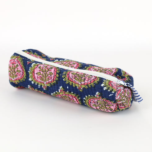Handcrafted Quilted Midnight Cotton Travel Pouch - Hand Block Print