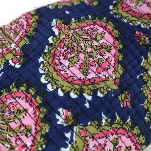 Handcrafted Quilted Midnight Cotton Travel Pouch - Hand Block Print