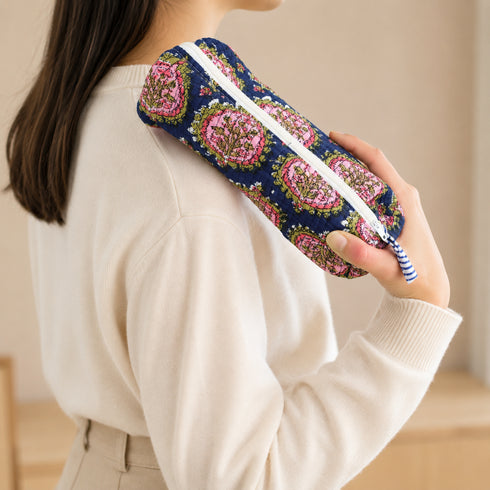 Handcrafted Quilted Midnight Cotton Travel Pouch - Hand Block Print