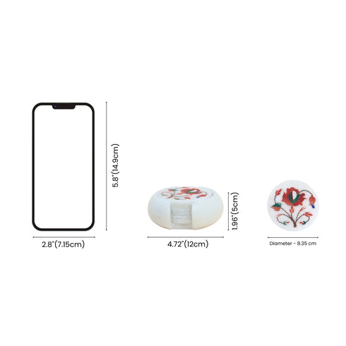 Handcrafted Red Marble Inlay coasters 2 (Set of 6) - Pacchikari Stone Inlay Technique