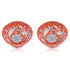 Handcrafted Reddish Brown Round Blue Pottery Bowls—Set of 2—Floral Pattern—6”