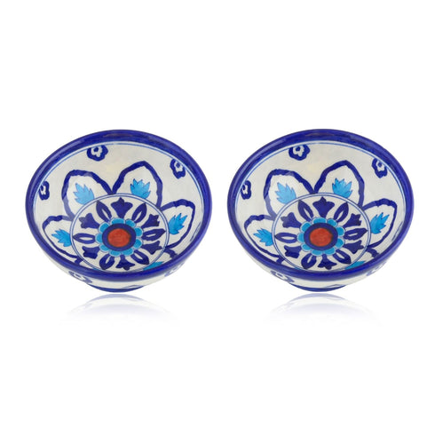 Handcrafted Round Blue Pottery Bowls