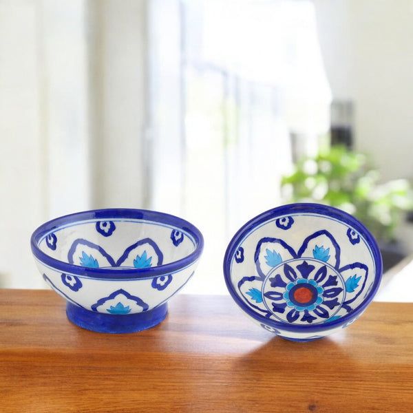 Handcrafted Round Blue Pottery Bowls