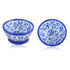 Handcrafted Round Blue Pottery Bowls—Set of 2—Floral Patterns—6”