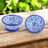 Handcrafted Round Blue Pottery Bowls—Set of 2—Floral Patterns—6”