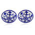Handcrafted Round Blue Pottery Bowls—Set of 2—Geometric and Floral Pattern—6”