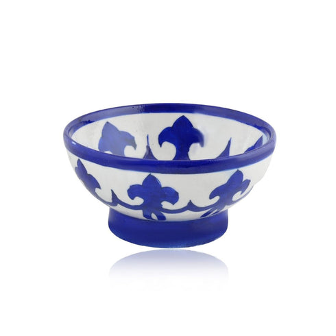 Handcrafted Round Blue Pottery Bowls—Set of 2—Geometric and Floral Pattern—6”