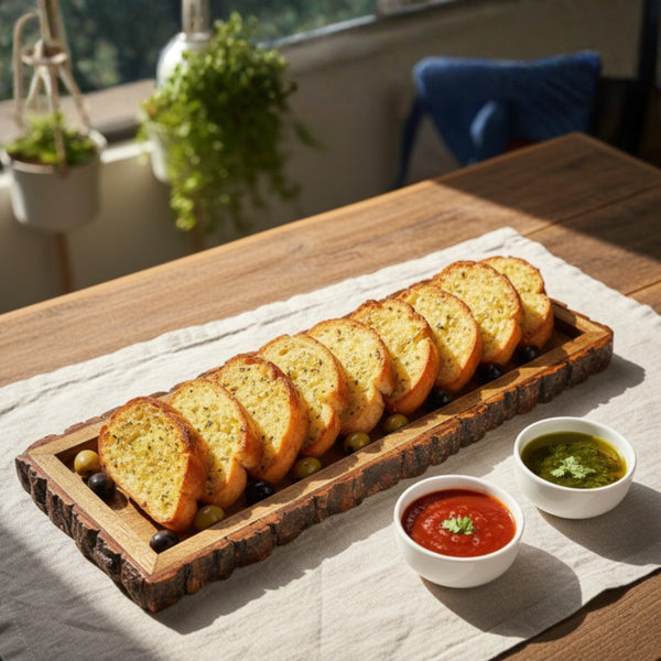 Handcrafted Rustic Wooden Serving Tray – Natural Bark Edge Decorative Platter