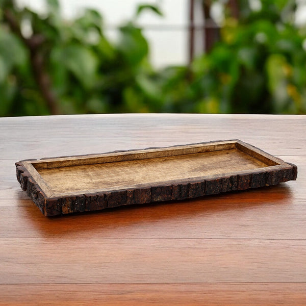 Handcrafted Rustic Wooden Serving Tray – Natural Bark Edge Decorative Platter