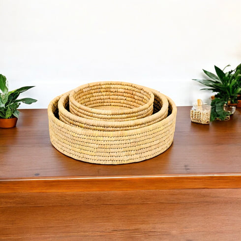 Handcrafted Sabai Grass Round Storage Baskets – Set