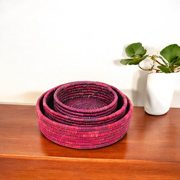 Handcrafted Sabai Grass Round Storage Baskets – Set