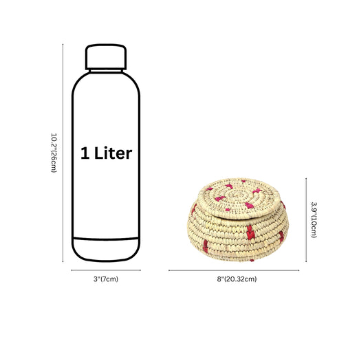 Handcrafted Sabai Grass Round Storage Box—Beige and Pink