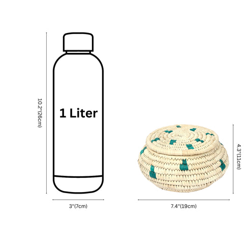 Handcrafted Sabai Grass Round Storage Box—Beige and Teal