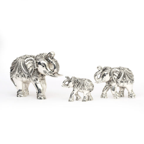 Handcrafted Silver-Plated Gajraj (Set of 3) – Table Accent Item