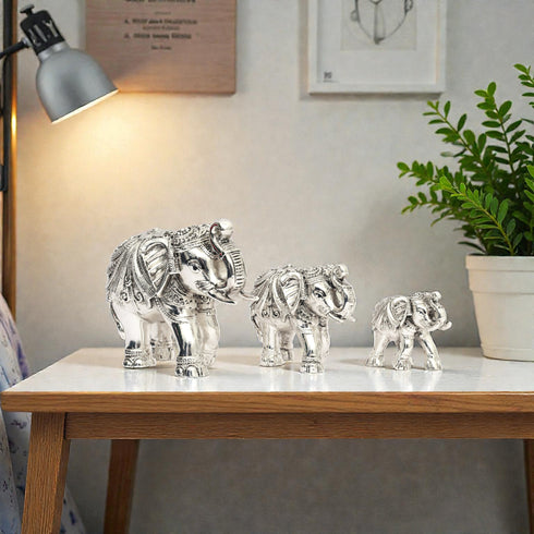 Handcrafted Silver-Plated Gajraj (Set of 3) – Table Accent Item