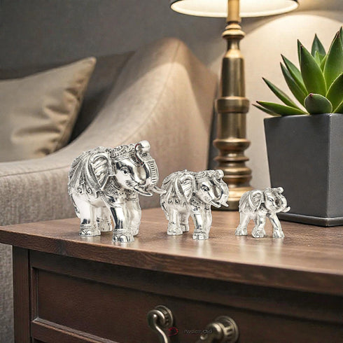 Handcrafted Silver-Plated Gajraj (Set of 3) – Table Accent Item