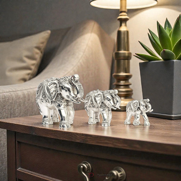 Handcrafted Silver-Plated Gajraj (Set of 3) – Table Accent Item