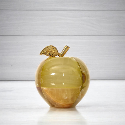 Handcrafted Soapstone Apple Sculpture - Yellow- Unique Indian Sculpture for Home Decor & Gifting