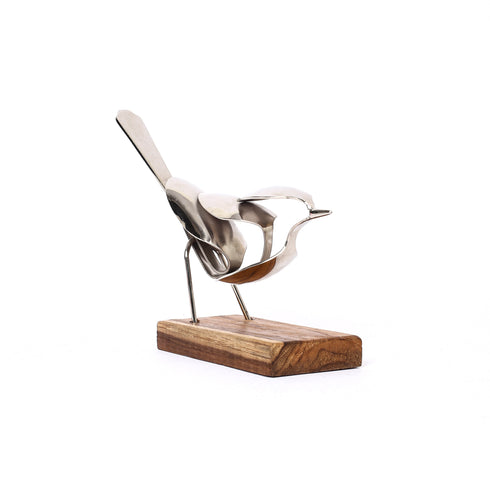 Handcrafted Spoon Bird on Wooden Base for Home Décor