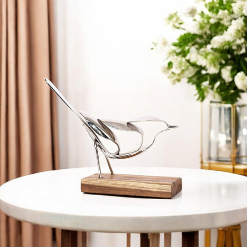 Handcrafted Spoon Bird on Wooden Base for Home Décor