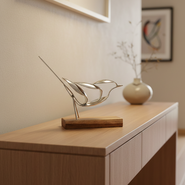 Handcrafted Spoon Bird on Wooden Base for Home Décor