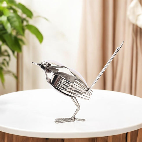 Handcrafted Stainless Steel Bird with Fork Feathers