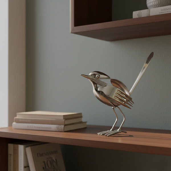 Handcrafted Stainless Steel Bird with Fork Feathers