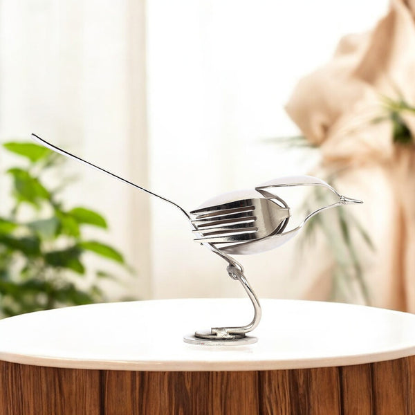 Handcrafted Stainless Steel Bird with Fork Wing & Spoon Body for Home Décor