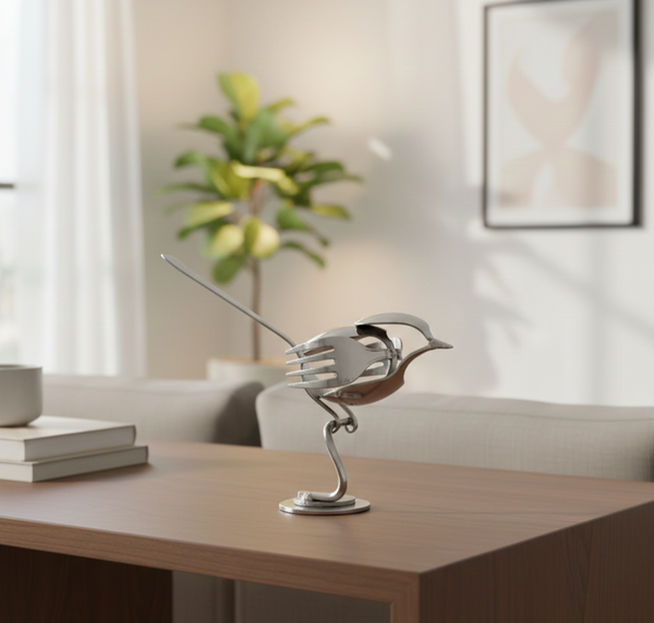 Handcrafted Stainless Steel Bird with Fork Wing & Spoon Body for Home Décor